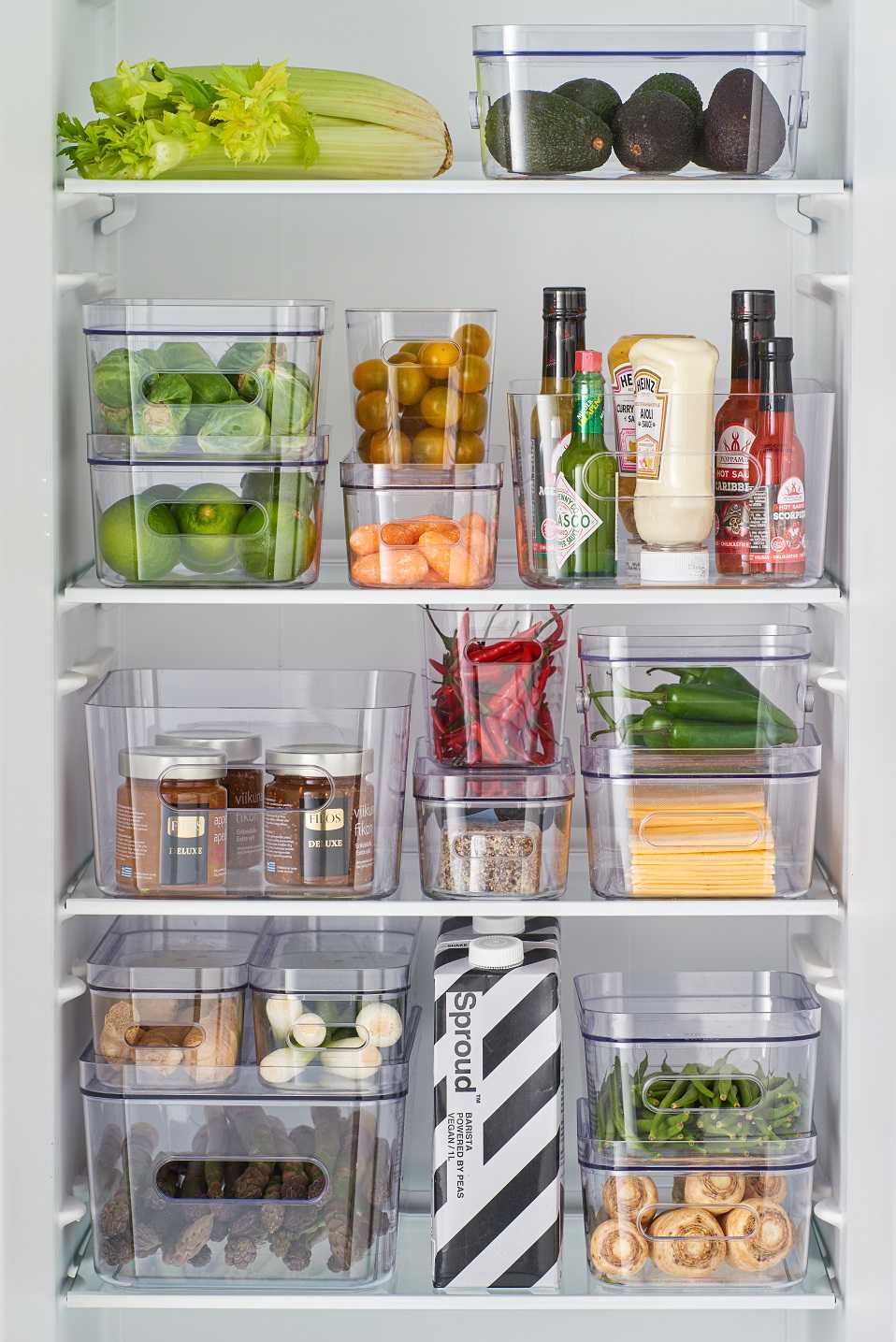 Fridge full of food storage containers