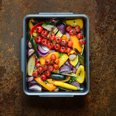 Silverwood bakeware roasting tin full of vegetables